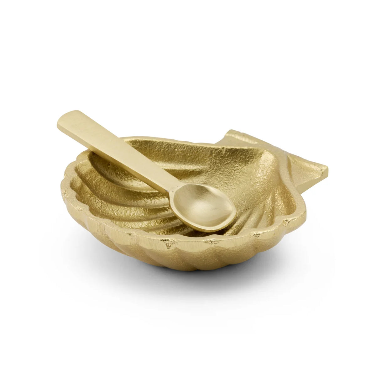 Salt Dish & Spoon Scallop Gold