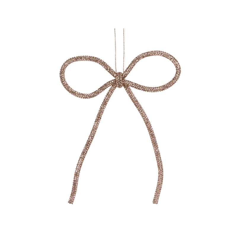 14cm Champagne Beaded Bow Ornament