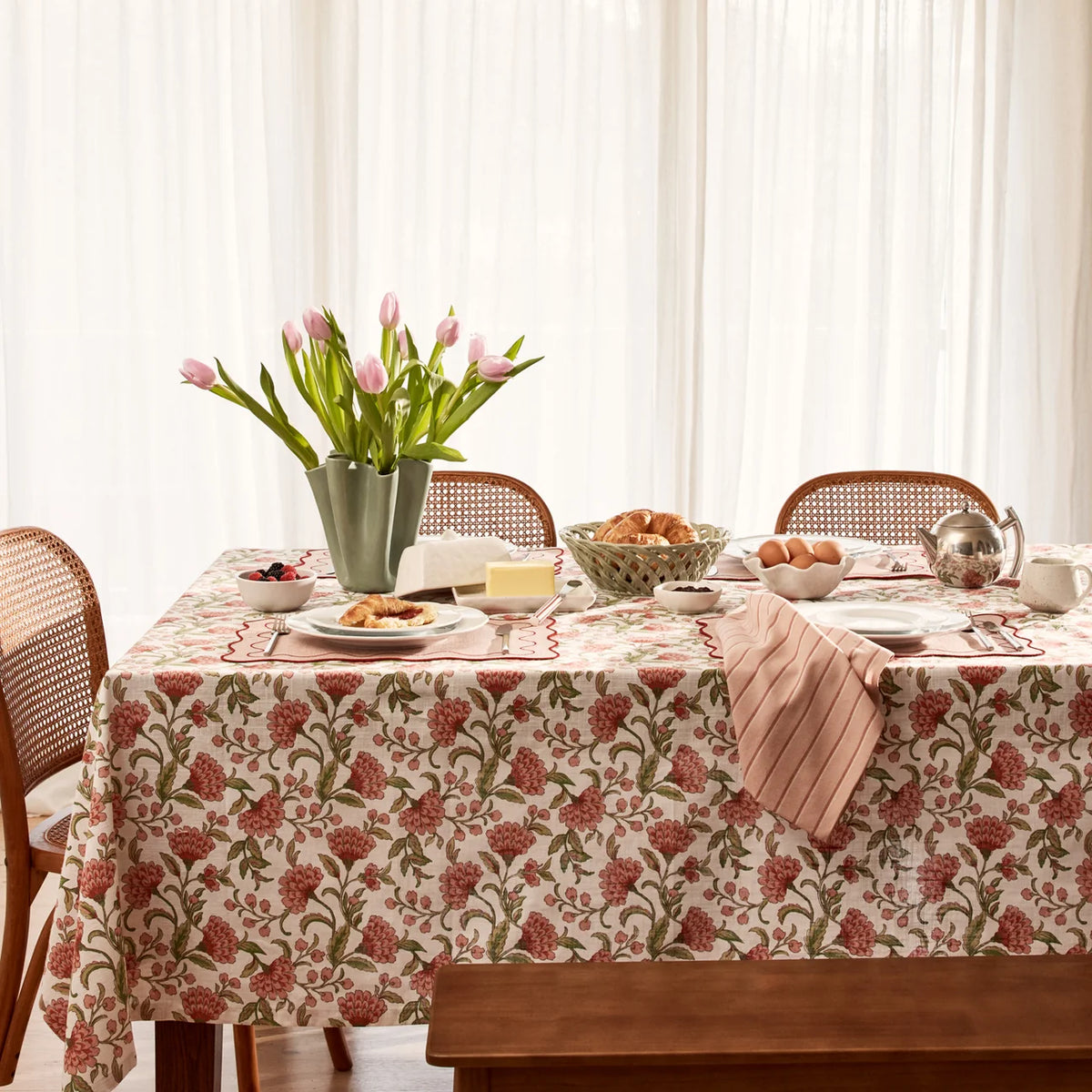TABLECLOTH GEORGIA PINK/GREEN 150X3