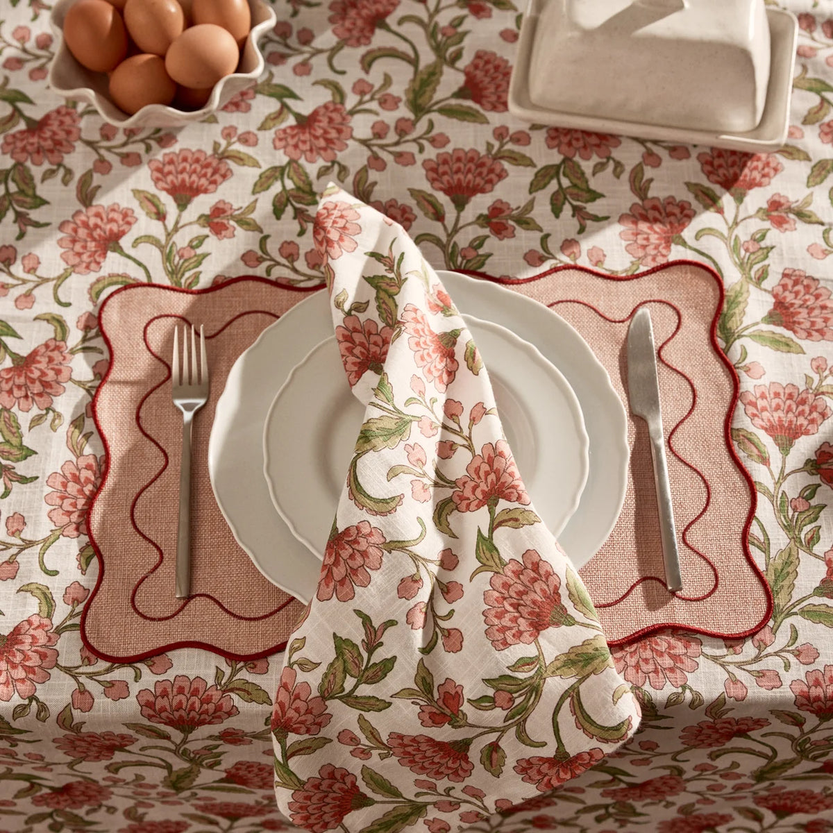 NAPKIN SET 4 GEORGIA PINK/GREEN