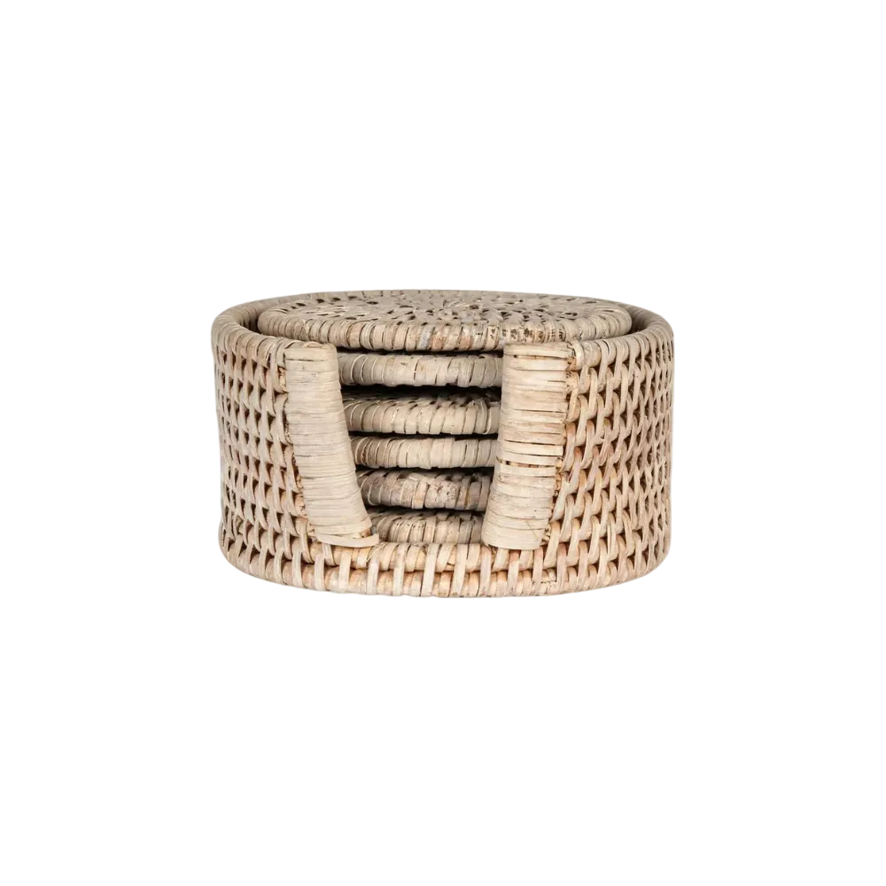 Coaster Paume Rattan Rnd White Wash S/6