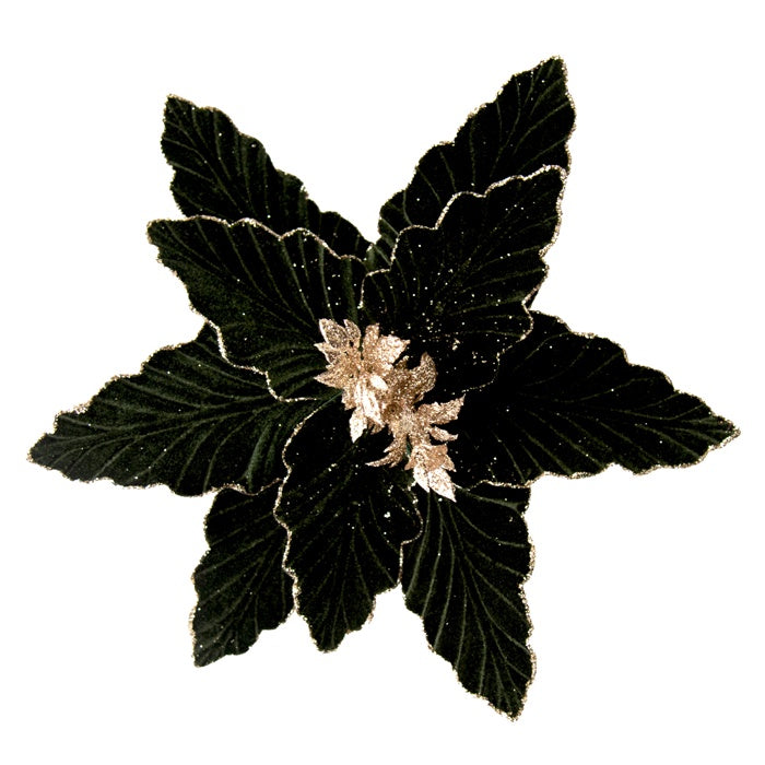 Poinsettia Clip On Green Gold Glitter