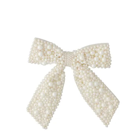 Pearl Ribbon Bow Dec PE 18x15cm White