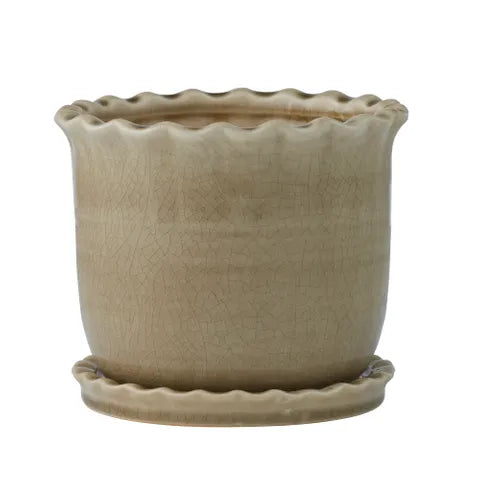 Pot W Saucer Zaragoza Cer 16cm Taupe