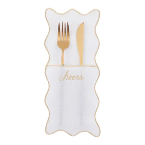 Cheer Emb Cutlery Pouch Fab 40cm Wht/Gld