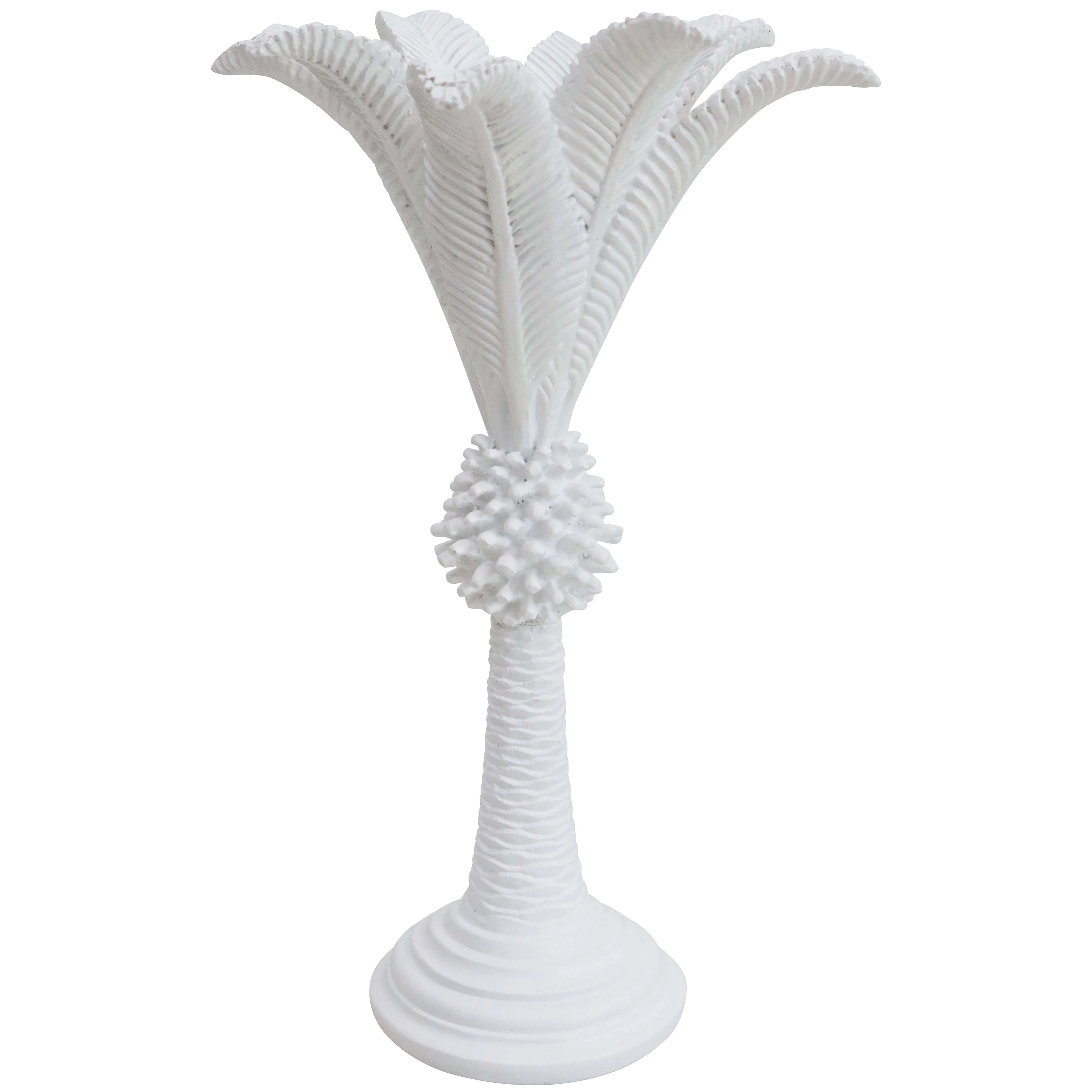 Candle Holder Queen Palm Wht Med