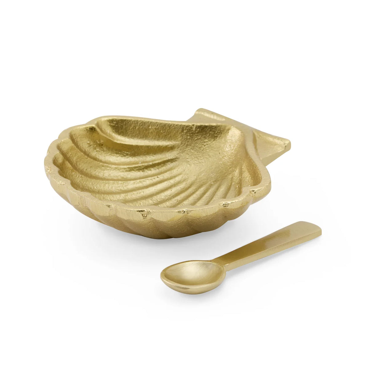 Salt Dish & Spoon Scallop Gold