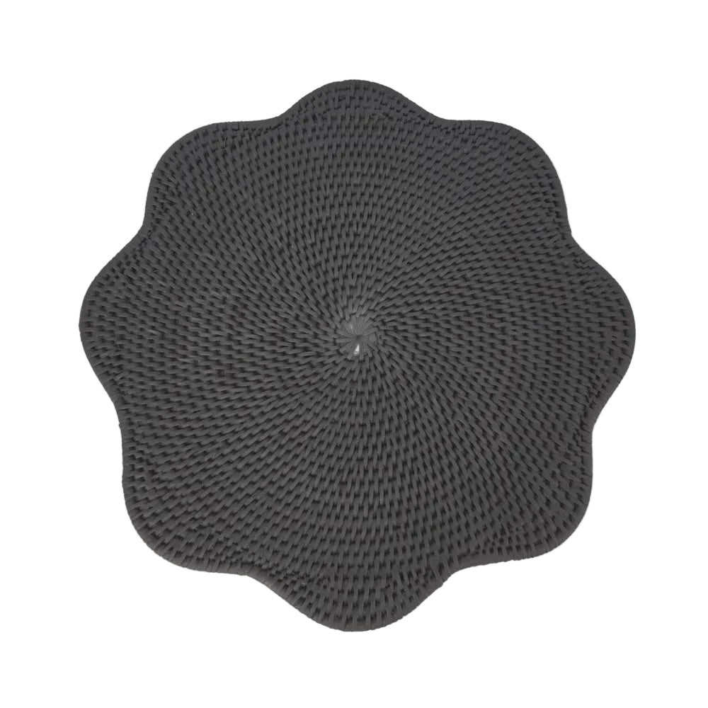 Placemat Scallop Rattan Black