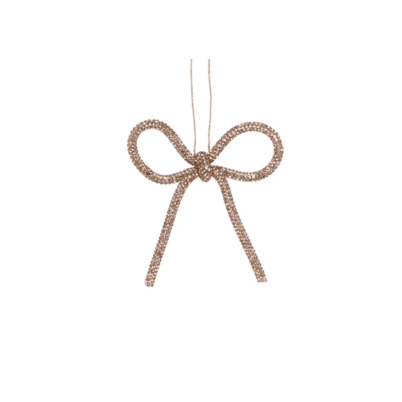 9cm Champagne Beaded Bow Ornament