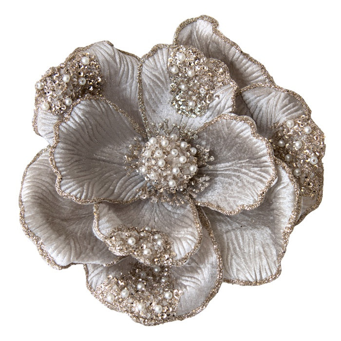Magnolia Clip Beaded Petal Grey