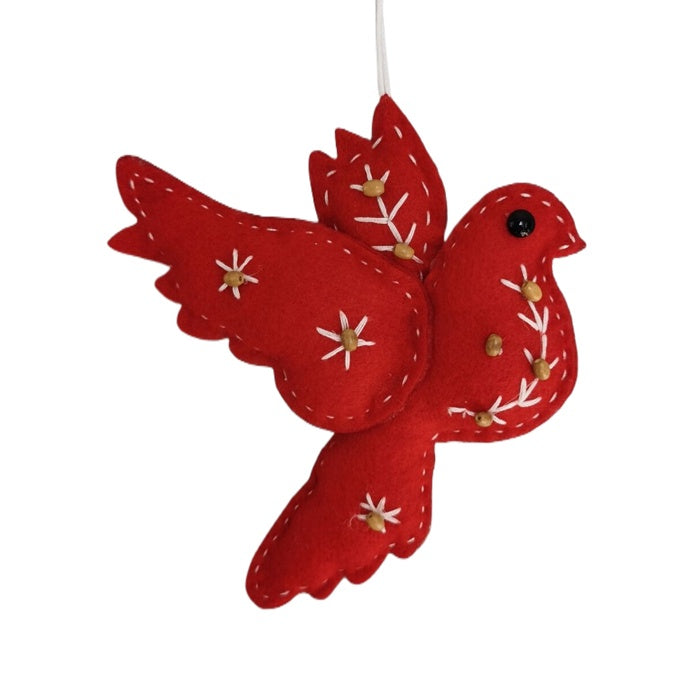 Decoration Dove Felt Hanging Red