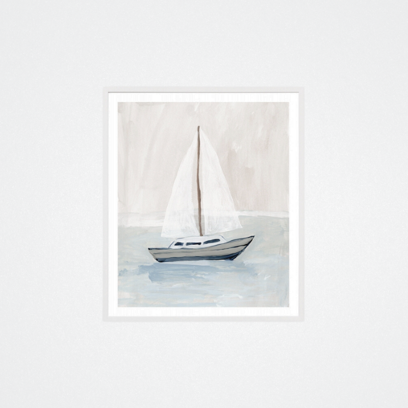 Print Seaside Portrait Blue 1 Boat 44x51