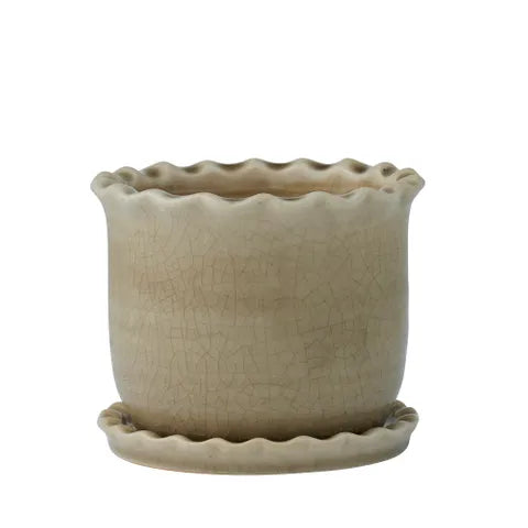 Pot W Saucer Zaragoza Cer Taupe 12cm