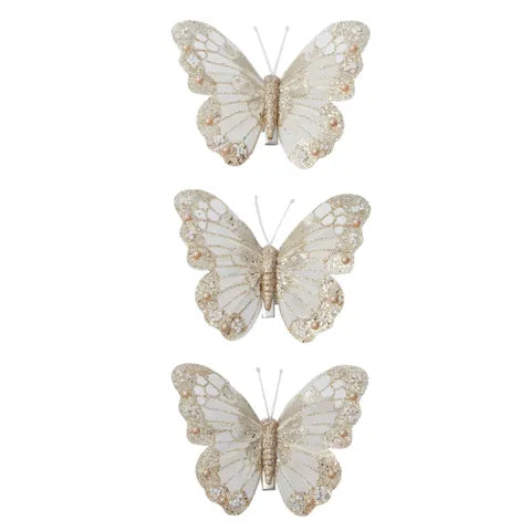 S/3 Butterfly Clip 12x8cm Champagne