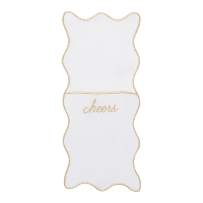 Cheer Emb Cutlery Pouch Fab 40cm Wht/Gld