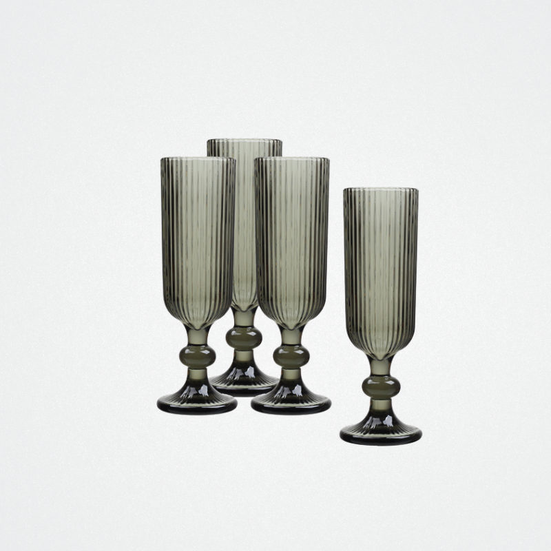Champagne Flute Grey Savoy Ribbed S/4